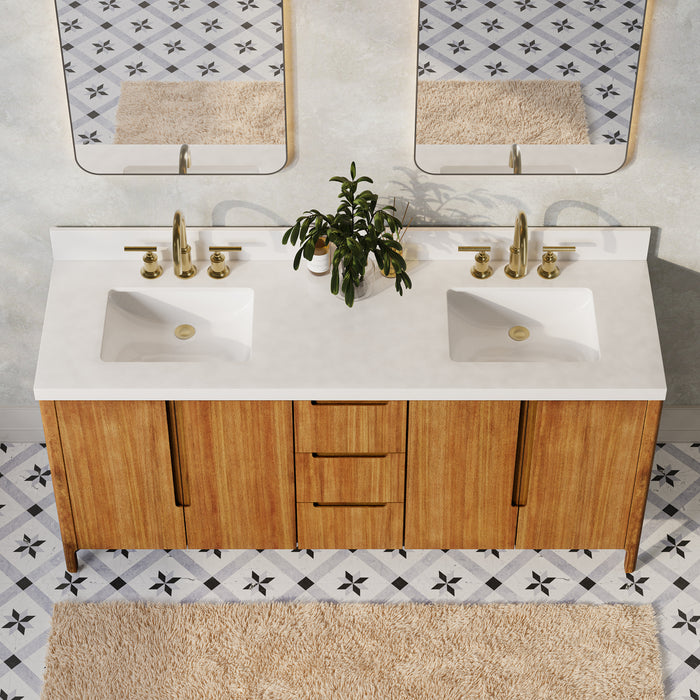 Kingston Sequoia SE72QZ00MW - 72 in. x 22 in. Bathroom Vanity Double Sink with White Quartz Top, Mango Wood