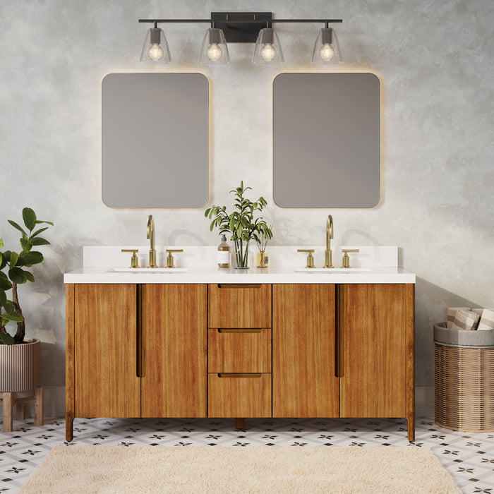 Kingston Sequoia SE72QZ00MW - 72 in. x 22 in. Bathroom Vanity Double Sink with White Quartz Top, Mango Wood