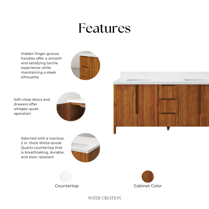 Kingston Sequoia SE72QZ00MW - 72 in. x 22 in. Bathroom Vanity Double Sink with White Quartz Top, Mango Wood