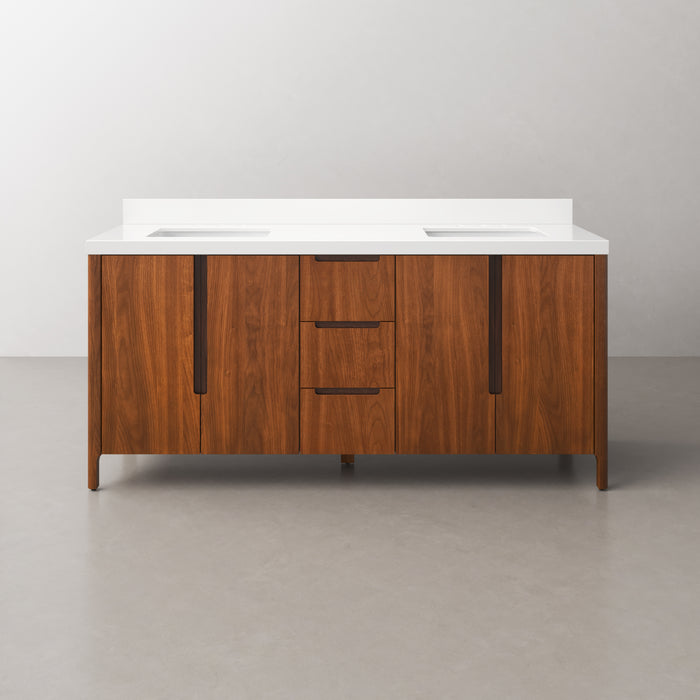 Kingston Sequoia SE72QZ00NJ - 72 in. x 22 in. Bathroom Vanity Double Sink with White Quartz Top, Noir Juglans