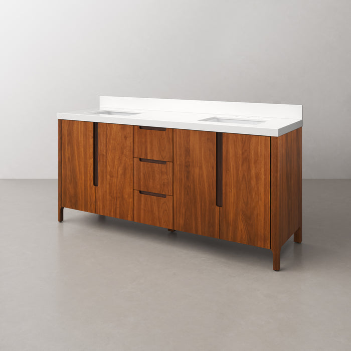 Kingston Sequoia SE72QZ00NJ - 72 in. x 22 in. Bathroom Vanity Double Sink with White Quartz Top, Noir Juglans