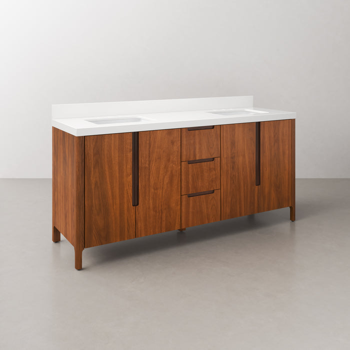 Kingston Sequoia SE72QZ00NJ - 72 in. x 22 in. Bathroom Vanity Double Sink with White Quartz Top, Noir Juglans