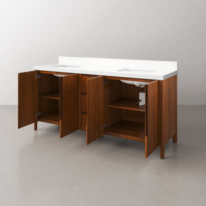 Kingston Sequoia SE72QZ00NJ - 72 in. x 22 in. Bathroom Vanity Double Sink with White Quartz Top, Noir Juglans