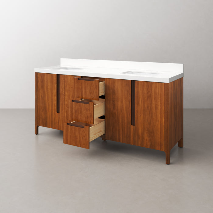 Kingston Sequoia SE72QZ00NJ - 72 in. x 22 in. Bathroom Vanity Double Sink with White Quartz Top, Noir Juglans