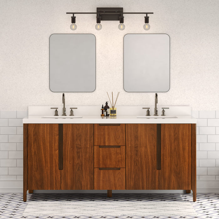 Kingston Sequoia SE72QZ00NJ - 72 in. x 22 in. Bathroom Vanity Double Sink with White Quartz Top, Noir Juglans