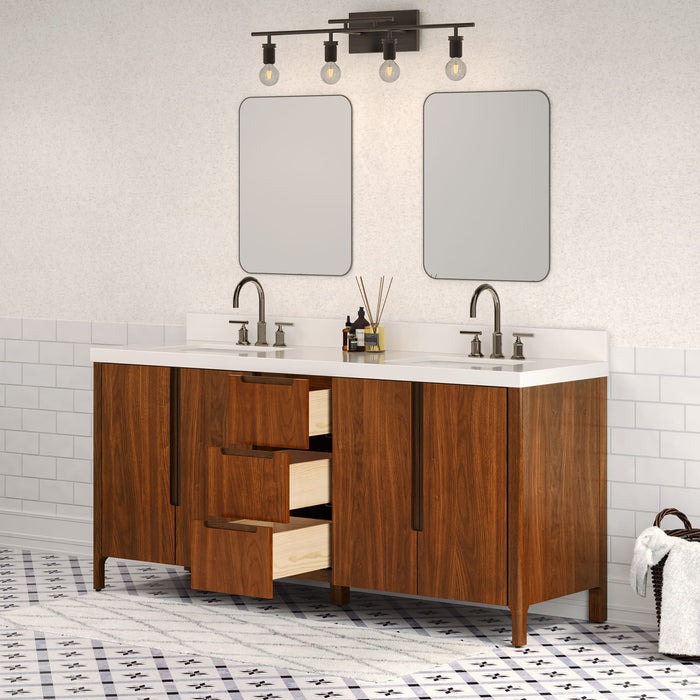 Kingston Sequoia SE72QZ00NJ - 72 in. x 22 in. Bathroom Vanity Double Sink with White Quartz Top, Noir Juglans