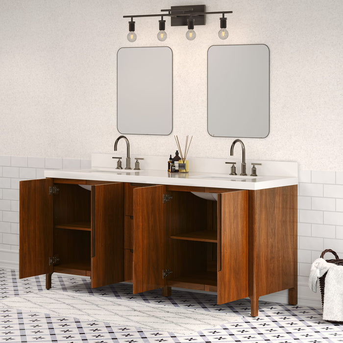 Kingston Sequoia SE72QZ00NJ - 72 in. x 22 in. Bathroom Vanity Double Sink with White Quartz Top, Noir Juglans