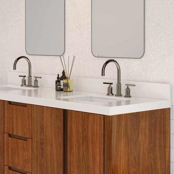 Kingston Sequoia SE72QZ00NJ - 72 in. x 22 in. Bathroom Vanity Double Sink with White Quartz Top, Noir Juglans