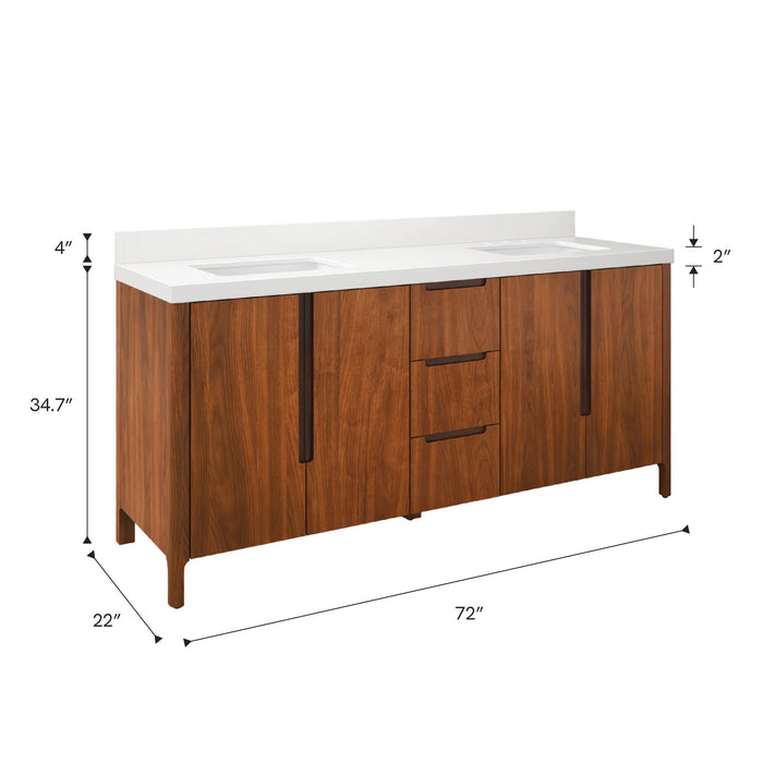 Kingston Sequoia SE72QZ00NJ - 72 in. x 22 in. Bathroom Vanity Double Sink with White Quartz Top, Noir Juglans