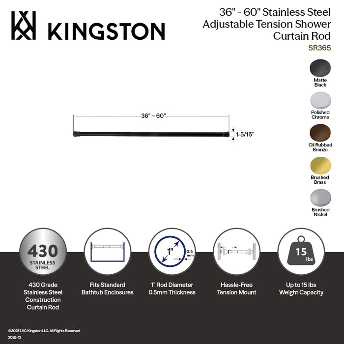 Kingston Edenscape SR361 36-Inch to 60-Inch Adjustable Shower Curtain Rod, Polished Chrome