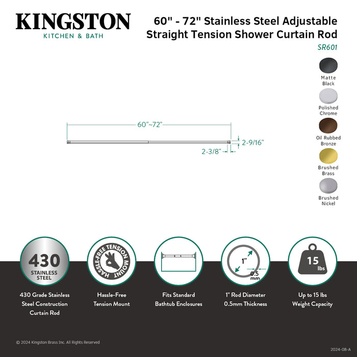 Kingston Edenscape SR607 60-Inch to 72-Inch Adjustable Shower Curtain Rod, Brushed Brass