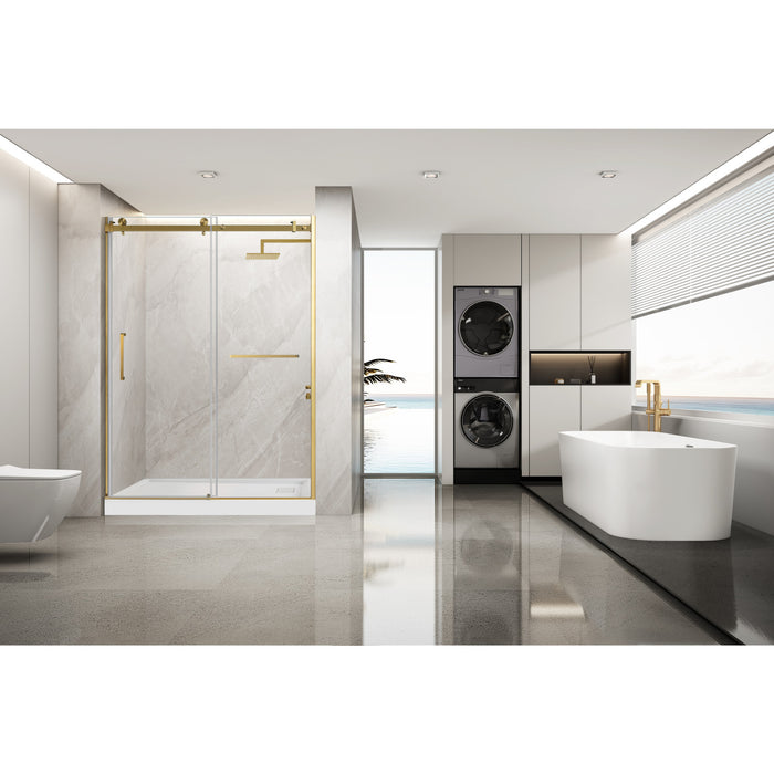 Kingston Sona SSD60768KL7 - Prato 60" L x 76" H Left Handed Shower Door, Brushed Brass