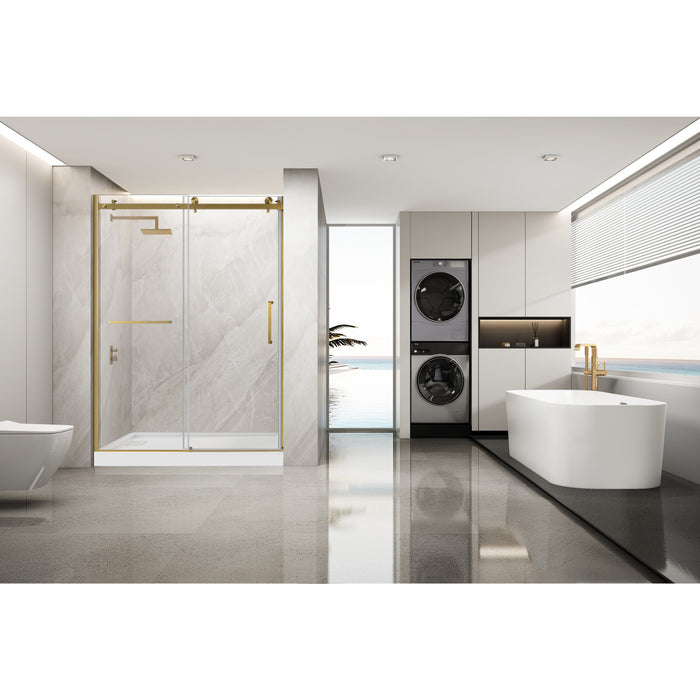 Kingston Sona SSD60768KR7 - Prato 60" L x 76" H Right Handed Shower Door, Brushed Brass