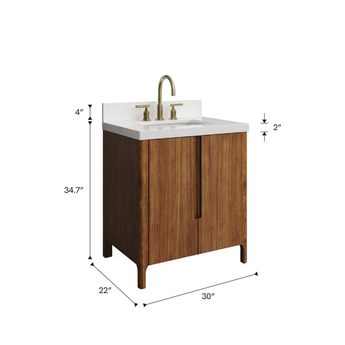 Kingston Sequoia SE30QZ00MW - 30 in. x 22 in. Bathroom Vanity Single Sink with White Brook Quartz Top, Mango Wood