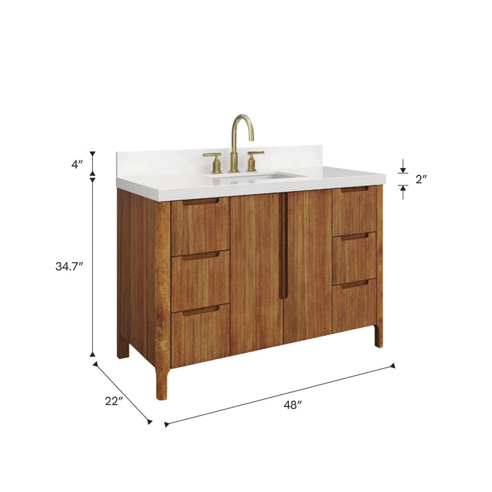 Kingston Sequoia SE48QZ00MW - 48 in. x 22 in. Bathroom Vanity Single Sink with White Quartz Top, Mango Wood