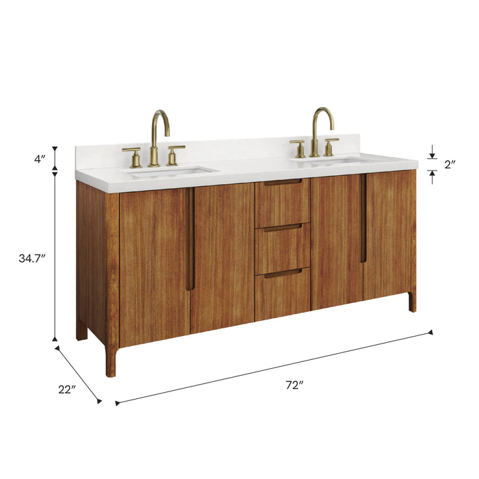 Kingston Sequoia SE72QZ00MW - 72 in. x 22 in. Bathroom Vanity Double Sink with White Quartz Top, Mango Wood