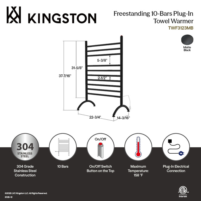 Kingston Sona TWF3123MB - Templeton Freestanding Plug-In Electric Towel Warmer, Matte Black