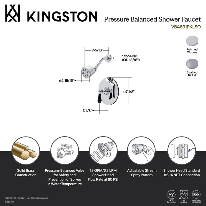 Kingston Tulare VB4631PKLSO - Duchess Single-Handle Pressure Balanced Shower Faucet, Polished Chrome