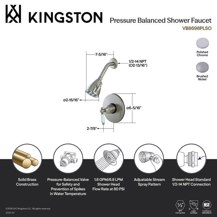 Kingston Tulare VB8691PLSO Single-Handle Pressure Balanced Shower Faucet, Polished Chrome