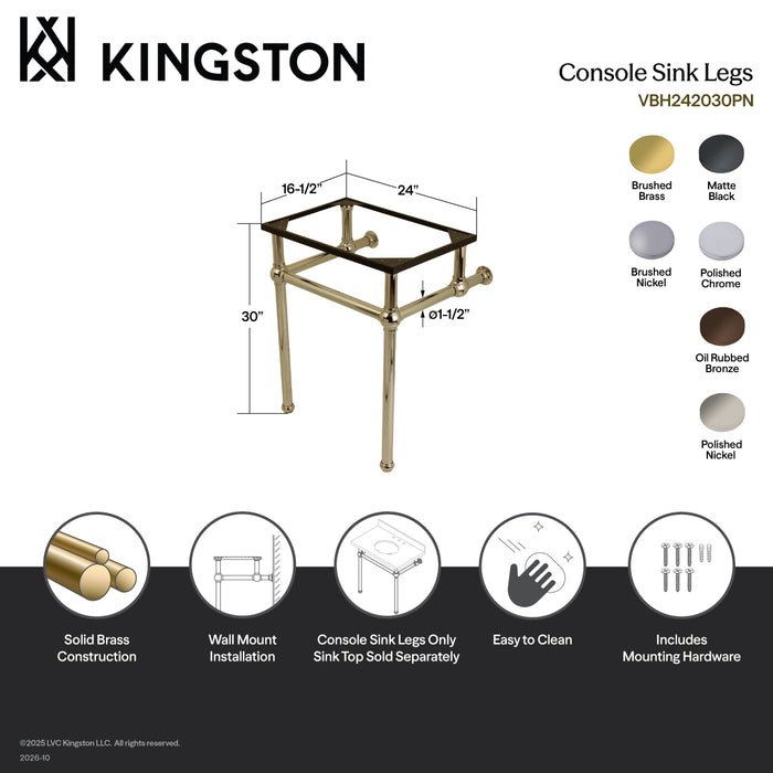Kingston Heirloom VBH242030SN - Templeton Brass Console Sink Legs, Brushed Nickel
