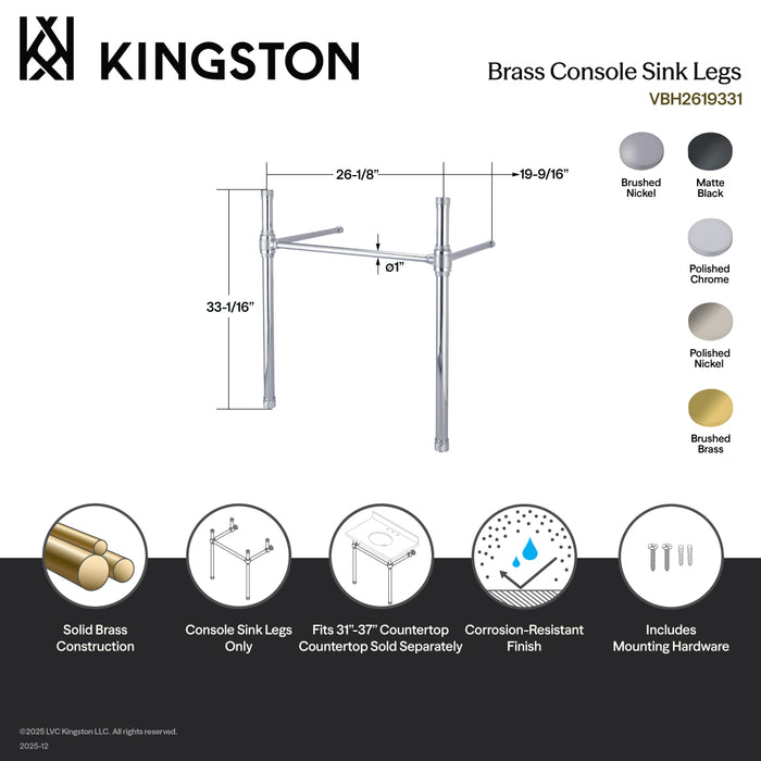 Kingston Sona VBH2619331 - Convergent Brass Knurled Console Sink Legs, Polished Chrome