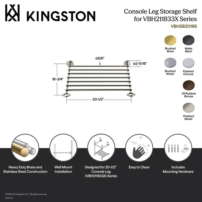 Kingston Covington VBHSB20187 Storage Shelf for VBH211833x Series, Brushed Brass