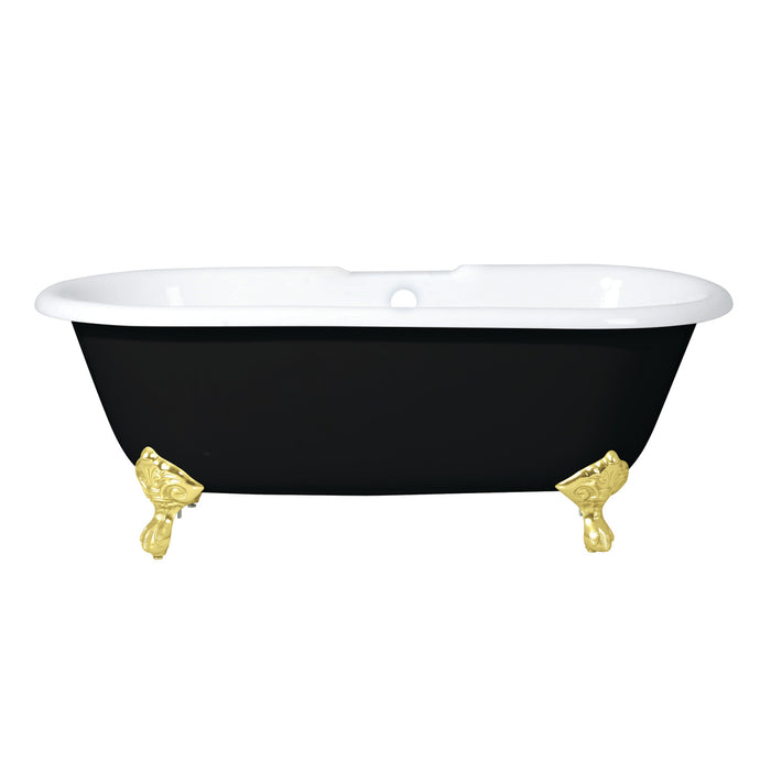 Aqua Eden VBT7D663013NB2 66-Inch Cast Iron Oval Double Ended Clawfoot Tub (7-Inch Faucet Drillings), Black/White/Polished Brass