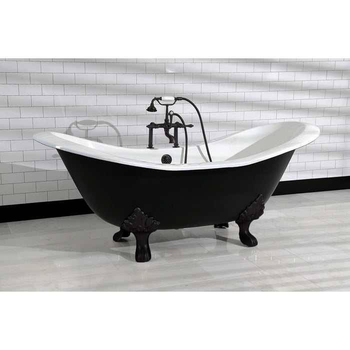 Kingston Heirloom VBT7D7231NC0 - Aqua Eden 72-Inch Cast Iron Oval Double Slipper Clawfoot Tub (7-Inch Faucet Drillings), White/Matte Black