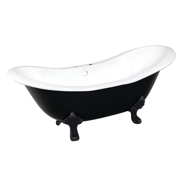 Kingston Heirloom VBT7D7231NC0 - Aqua Eden 72-Inch Cast Iron Oval Double Slipper Clawfoot Tub (7-Inch Faucet Drillings), White/Matte Black
