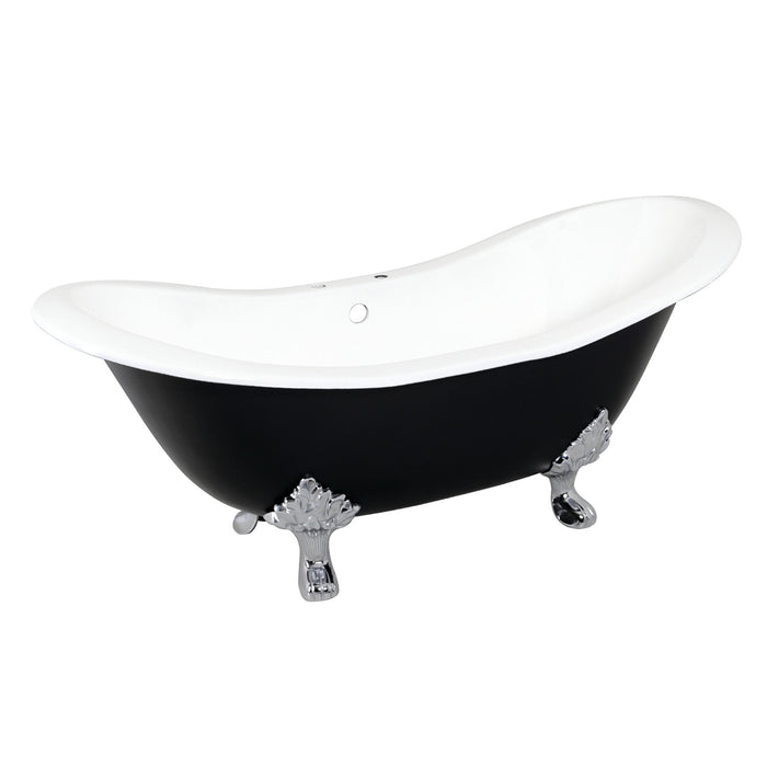 Kingston Heirloom VBT7D7231NC1 - Aqua Eden 72-Inch Cast Iron Oval Double Slipper Clawfoot Tub (7-Inch Faucet Drillings), Black/White/Polished Chrome
