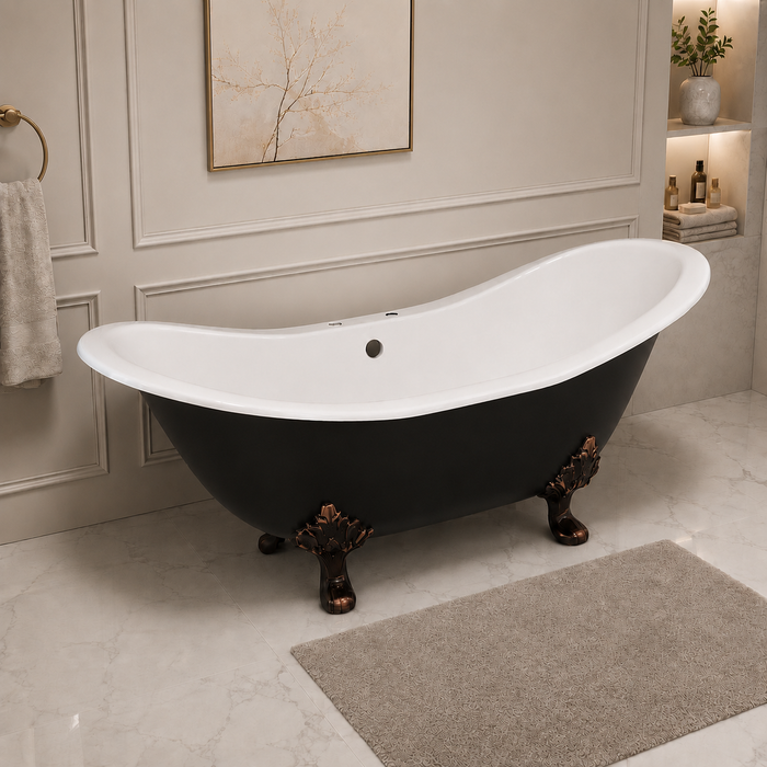 Kingston Heirloom VBT7D7231NC5 - Aqua Eden 72-Inch Cast Iron Oval Double Slipper Clawfoot Tub (7-Inch Faucet Drillings), Black/White/Oil Rubbed Bronze