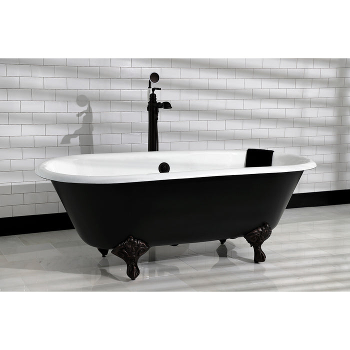 Aqua Eden VBTND663013NB0 66-Inch Cast Iron Oval Double Ended Clawfoot Tub (No Faucet Drillings), Black/White/Matte Black