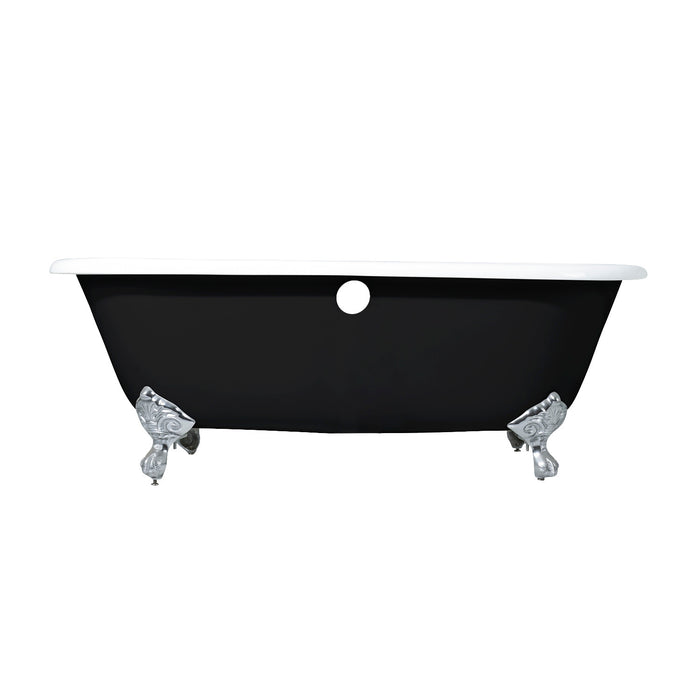 Kingston Heirloom VBTND663013NB1 - Aqua Eden 66-Inch Cast Iron Oval Double Ended Clawfoot Tub (No Faucet Drillings), Black/White/Polished Chrome