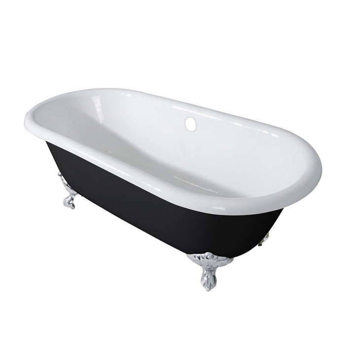 Kingston Heirloom VBTND663013NB1 - Aqua Eden 66-Inch Cast Iron Oval Double Ended Clawfoot Tub (No Faucet Drillings), Black/White/Polished Chrome