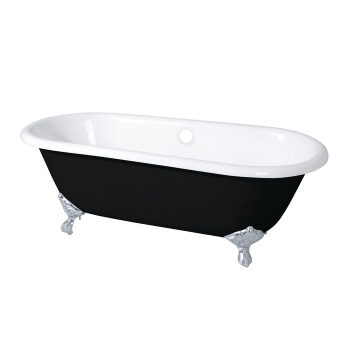Kingston Heirloom VBTND663013NB1 - Aqua Eden 66-Inch Cast Iron Oval Double Ended Clawfoot Tub (No Faucet Drillings), Black/White/Polished Chrome