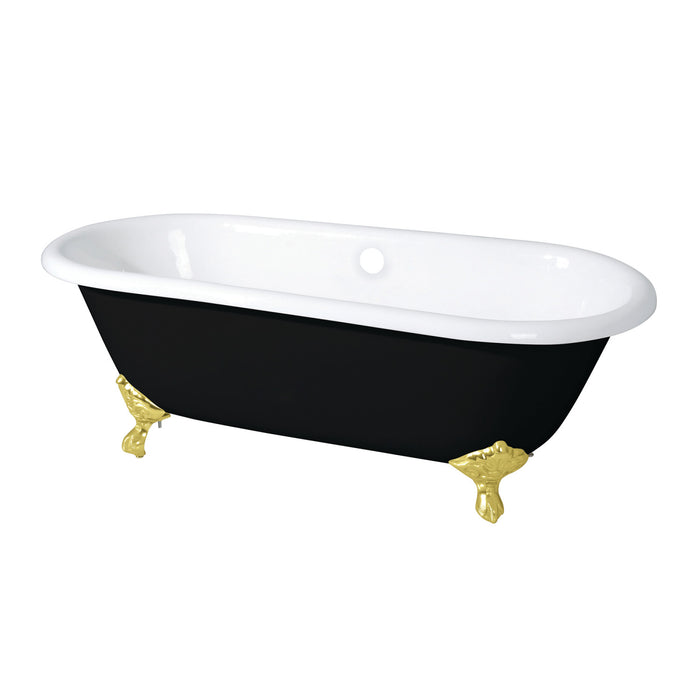 Kingston Heirloom VBTND663013NB2 - Aqua Eden 66-Inch Cast Iron Oval Double Ended Clawfoot Tub (No Faucet Drillings), Black/White/Polished Brass