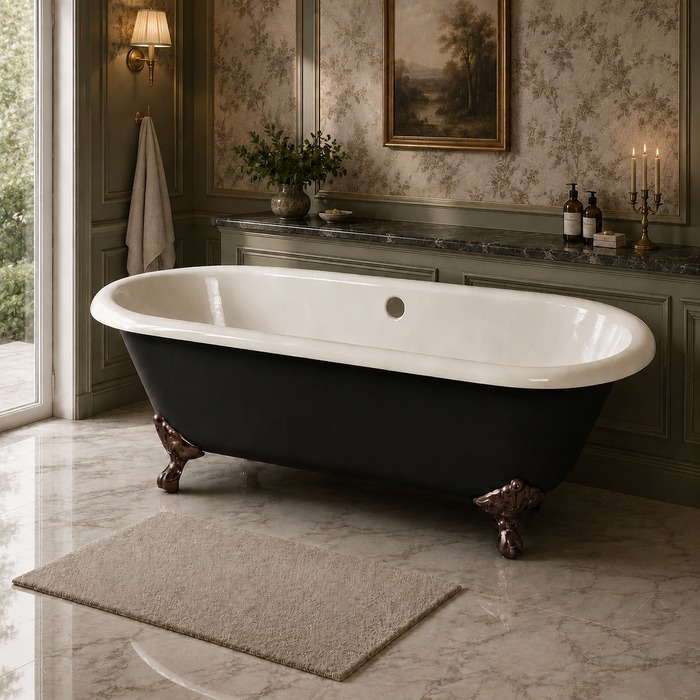 Kingston Heirloom VBTND663013NB5 - Aqua Eden 66-Inch Cast Iron Oval Double Ended Clawfoot Tub (No Faucet Drillings), Black/White/Oil Rubbed Bronze