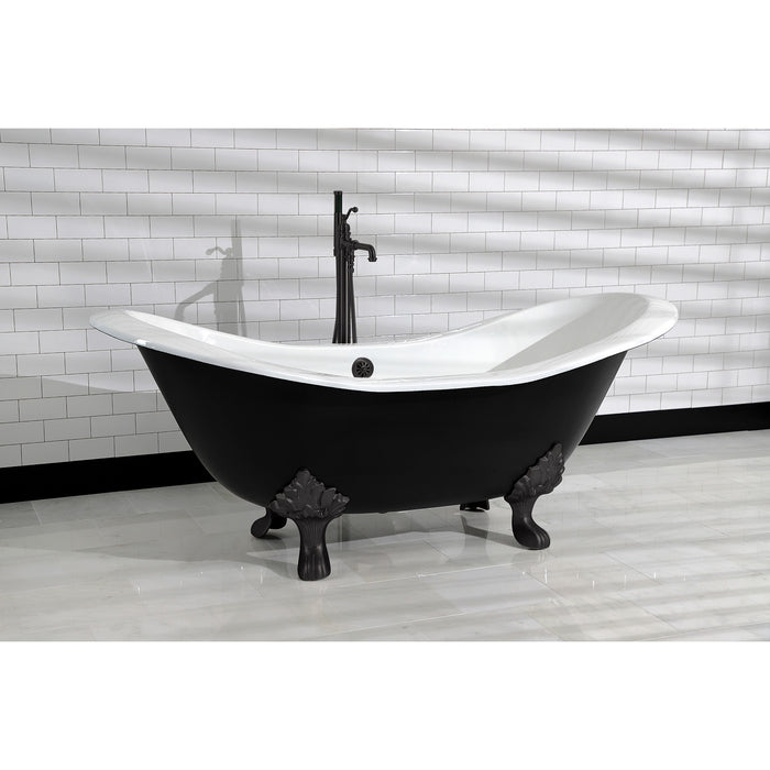 Aqua Eden VBTND7231NC0 72-Inch Cast Iron Oval Double Slipper Clawfoot Tub (No Faucet Drillings), White/Matte Black
