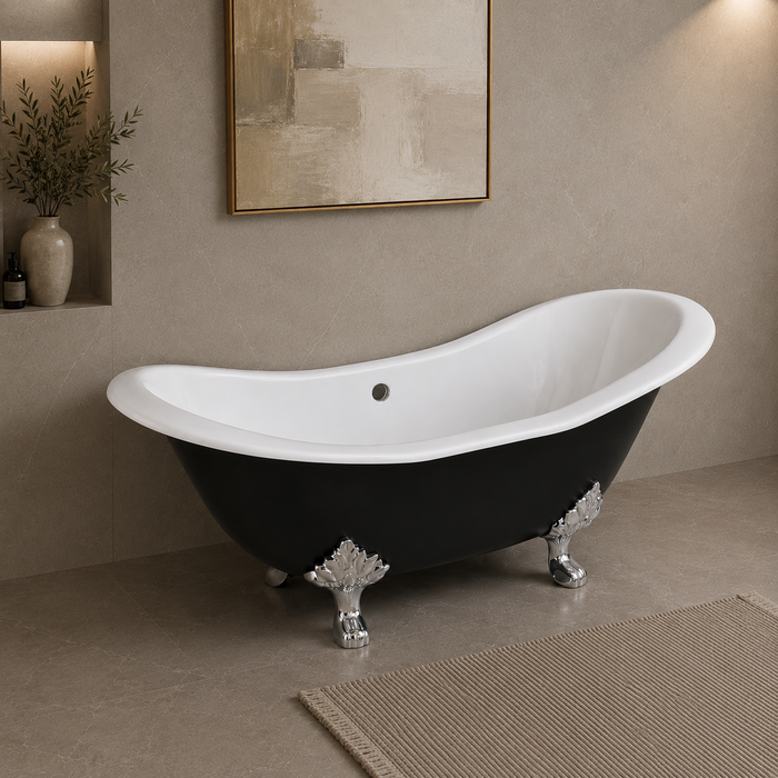 Kingston Heirloom VBTND7231NC1 - Aqua Eden 72-Inch Cast Iron Oval Double Slipper Clawfoot Tub (No Faucet Drillings), Black/White/Polished Chrome