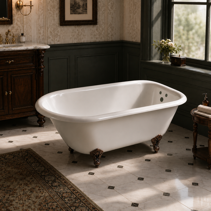 Kingston Heirloom VCT3D483018NT5 - Aqua Eden 48-Inch Cast Iron Classic Flat-Rim Roll Top Clawfoot Tub (3-3/8-Inch Wall Drillings), White/Oil Rubbed Bronze