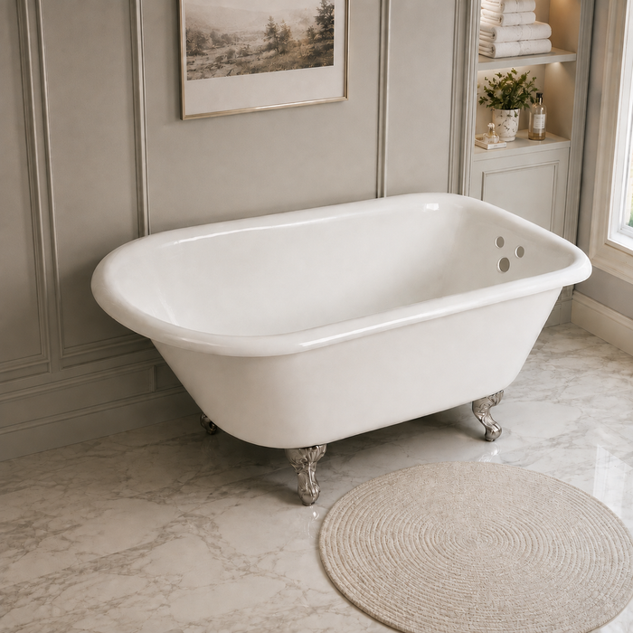 Kingston Heirloom VCT3D483018NT8 - Aqua Eden 48-Inch Cast Iron Classic Flat-Rim Roll Top Clawfoot Tub (3-3/8-Inch Wall Drillings), White/Brushed Nickel