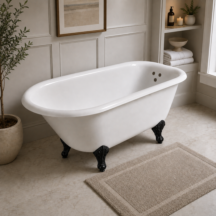 Kingston Heirloom VCT3D543019NT0 - Aqua Eden 54-Inch Cast Iron Oval Rectangular Roll Top Clawfoot Tub (3-3/8-Inch Wall Drillings), White/Matte Black