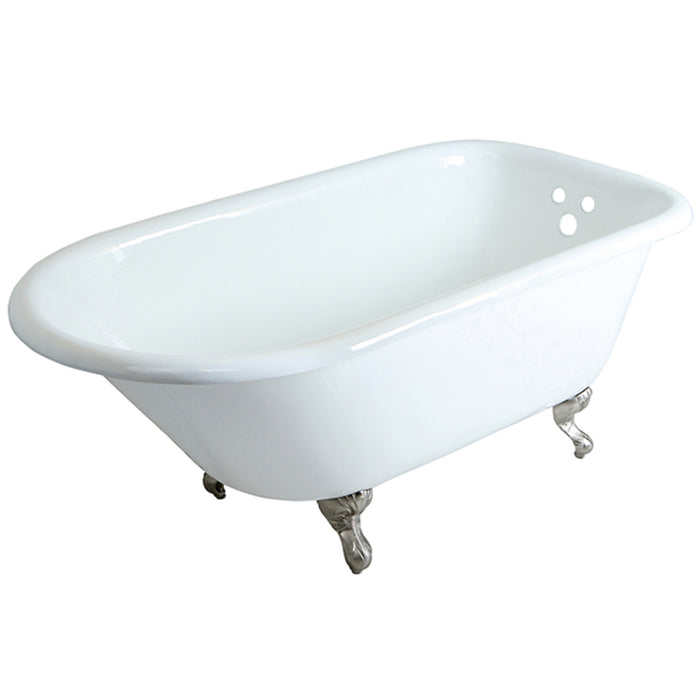 Aqua Eden VCT3D543019NT8 54-Inch Cast Iron Oval Rectangular Roll Top Clawfoot Tub (3-3/8-Inch Wall Drillings), White/Brushed Nickel