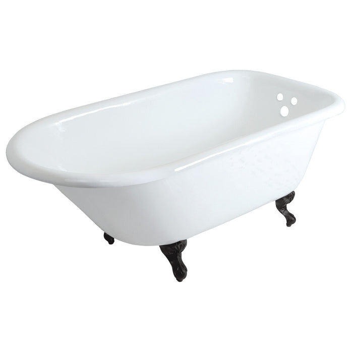 Kingston Heirloom VCT3D663019NT0 - Aqua Eden 66-Inch Cast Iron Oval Rectangular Roll Top Clawfoot Tub (3-3/8-Inch Wall Drillings), White/Matte Black