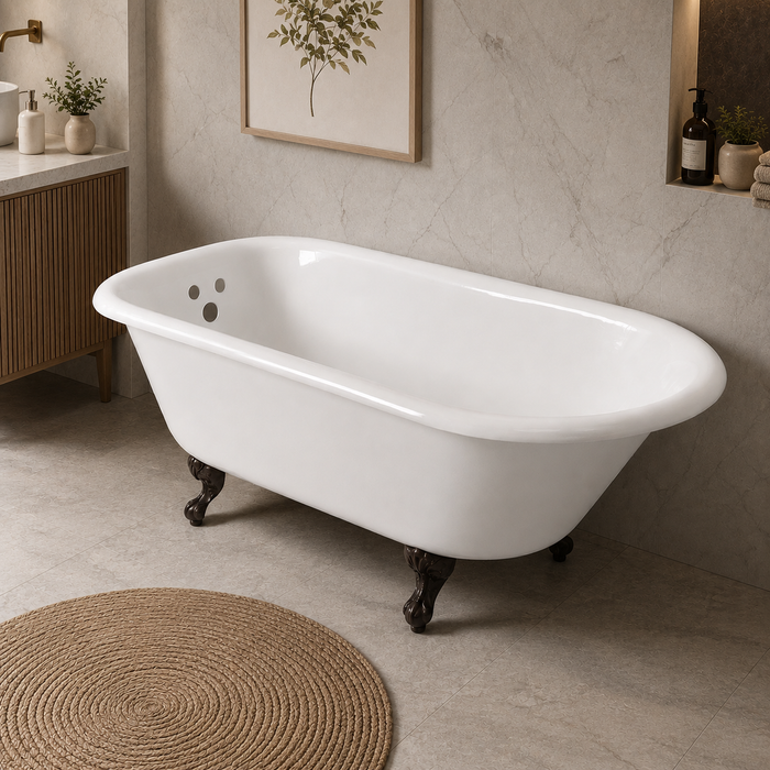 Kingston Heirloom VCT3D663019NT5 - Aqua Eden 66-Inch Cast Iron Oval Rectangular Roll Top Clawfoot Tub (3-3/8-Inch Wall Drillings), White/Oil Rubbed Bronze