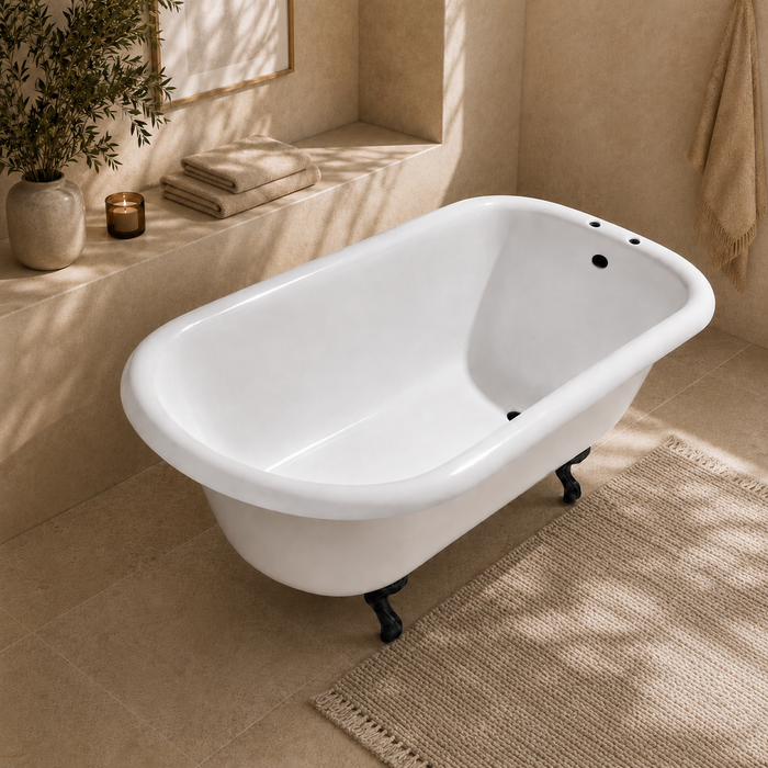 Kingston Heirloom VCT7D483117W0 - Aqua Eden 48-Inch Cast Iron Classic Flat-Rim Roll Top Clawfoot Tub (7-Inch Faucet Drillings), White/Matte Black