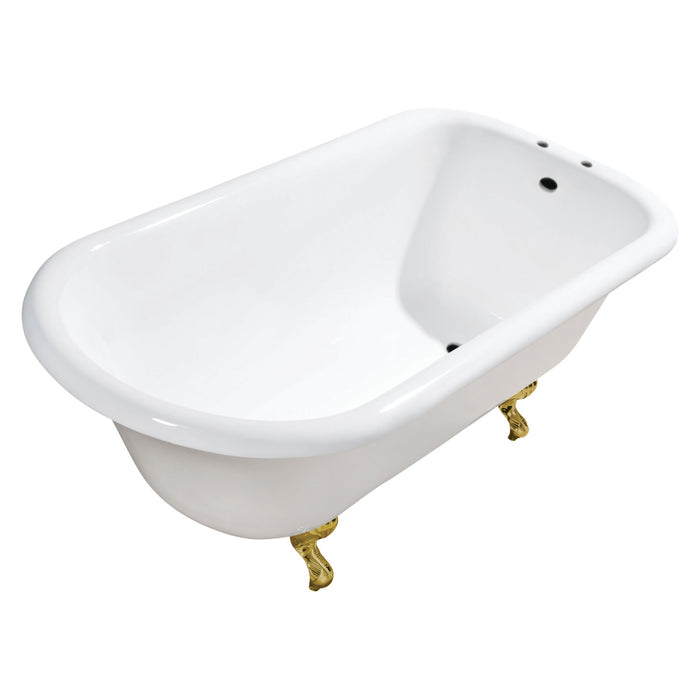 Kingston Heirloom VCT7D483117W7 - Aqua Eden 48-Inch Cast Iron Classic Flat-Rim Roll Top Clawfoot Tub (7-Inch Faucet Drillings), White/Brushed Brass