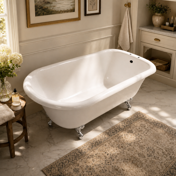 Kingston Heirloom VCT7D543019W1 - Aqua Eden 54-Inch Cast Iron Classic Flat-Rim Roll Top Clawfoot Tub (7-Inch Faucet Drillings), White/Polished Chrome