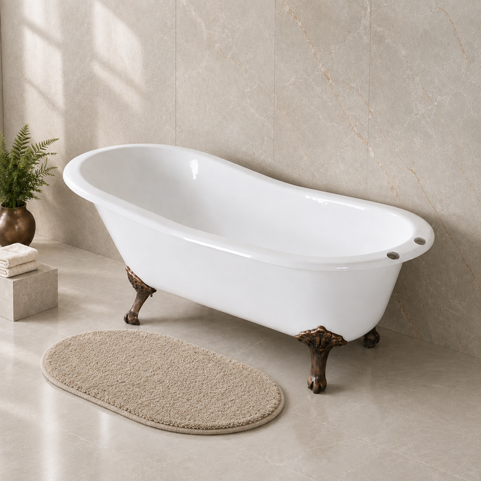 Kingston Heirloom VCT7D5731B6 - Tazatina 57-Inch Cast Iron Oval Single Slipper Clawfoot Tub (7-Inch Faucet Drillings), White/Naples Bronze