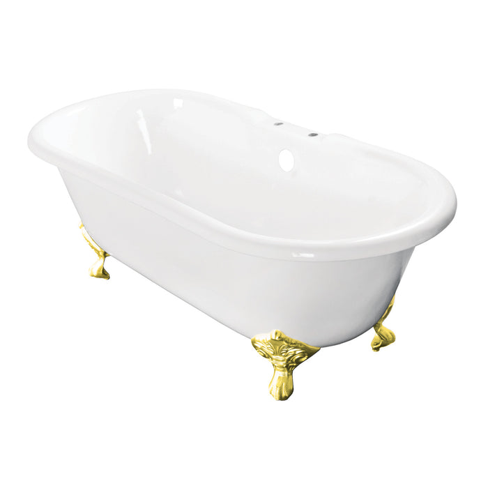 Kingston Heirloom VCT7D603017NB2 - Aqua Eden 60-Inch Cast Iron Oval Double Ended Clawfoot Tub (7-Inch Faucet Drillings), White/Polished Brass